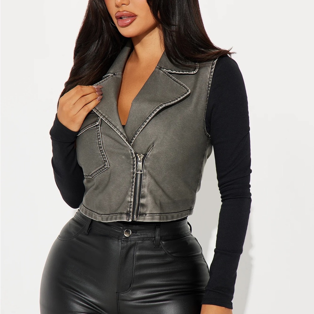 Bad To The Bone Faux Leather Vest - Grey